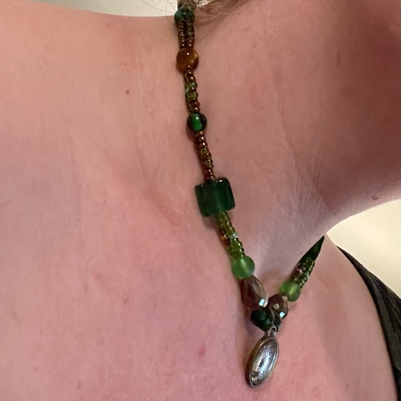 Unique Hand-beaded Necklace w Alcohol Ink Centrepiece & Unique Rear Bead Feature - Picture 10 of 11